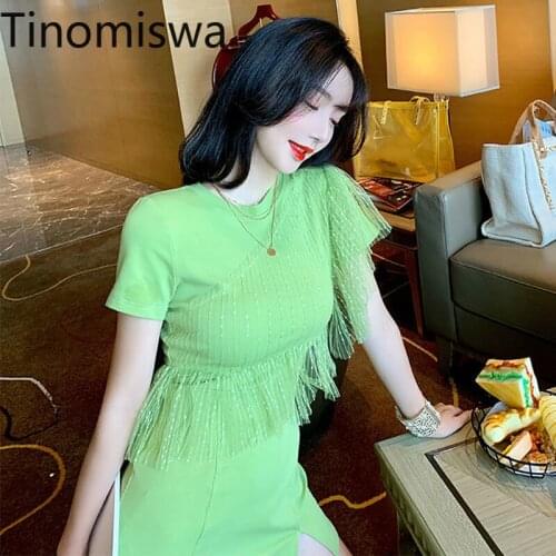 Tinomiswa Gauze Patchwork Bodycon Dress Women O Neck Short Sleeve Summer Dresses Female Slim Fit High Waist Vestidos 2021 New