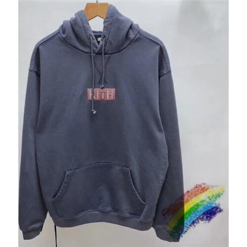 Heavy Fabric Washed KITH Hoodie Men Women 1:1 High Quality Embroidery Box Logo Pullovers Cotton Sweatshirts Inside Tag Label