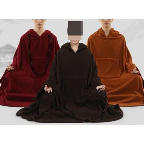 Unisex 6color Autumn&Spring warm Fleece meditation cloak buddhist buddha robe cape shaolin monk kung fu suits zen lay clothing