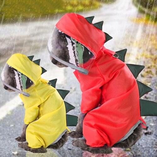 Dog Waterproof Raincoat Jumpsuit Reflective Dinosaur Shape Rain Coat Dog Outdoor Clothes Jacket for Small Dogs Cats Pet Supplies