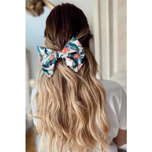 Green Leafs Pattern Big Bow Hairpin Women Elegant Hair Accessories Fashion Hair Clips for Girls Pigtail Bows Buckles