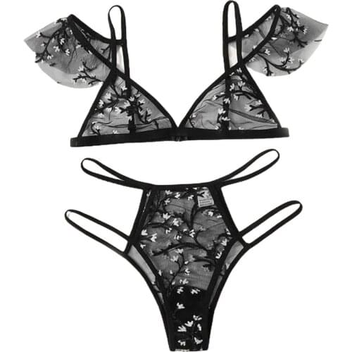 Women Sexy Hot Short Sleeve See-Through Thong Suit Sleepwear Nightwear Underwear Lace Bra Sling Bodysuit Erotic Sex Sets