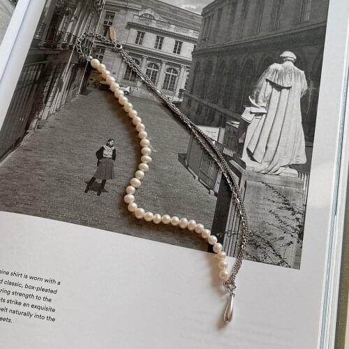 MLKENLY 925 sterling silver Pearl mix chain link Necklace for Women Summer Choker Necklace punk Jewelry Gift