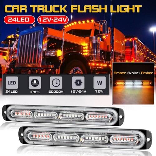 2x White/Amber 24 LED Car Truck Emergency Warning Hazard Flash Strobe Light Bar Emergency Hazard Flashing Car Warning Light