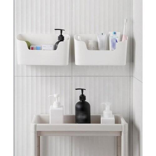 4/2/1PC White Bathroom Makeup Organizers Box Toilet Shower Room Wall Mounted Sundries Cosmetic Storage Shampoo Toothpaste Basket