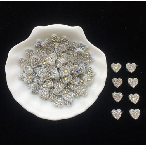 50pcs White Heart Rhinestone patches Appliques for Headwear Hair Clips Stick-on Clothes DIY Accessories Decoration