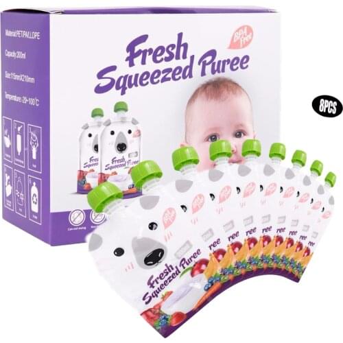 8Pcs 200ML Baby Reusable Food Storage Squeeze Food Bag Drink Spout Pouch Portable Fruit Vegetable Baby Food Pouch 2019 Hot sale