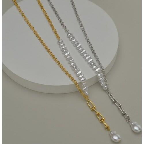 ALLNEWME Elegant Irregular Baroque Pearls Chokers Necklaces for Women Asymmetric Chains Long Tassel Y Shape Pendant Necklace