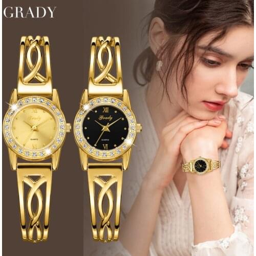 Wonderful FULL Diamond Clock Gold Bracelet Women Japan Quartz Wristwatch Gift Watches for Girl