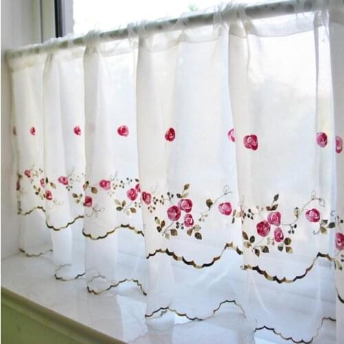 Double layers Floral Roman Curtain Tulle hot sell Coffee Curtain Kitchen Short Curtain Semi-shade Small Curtain for Home Decor