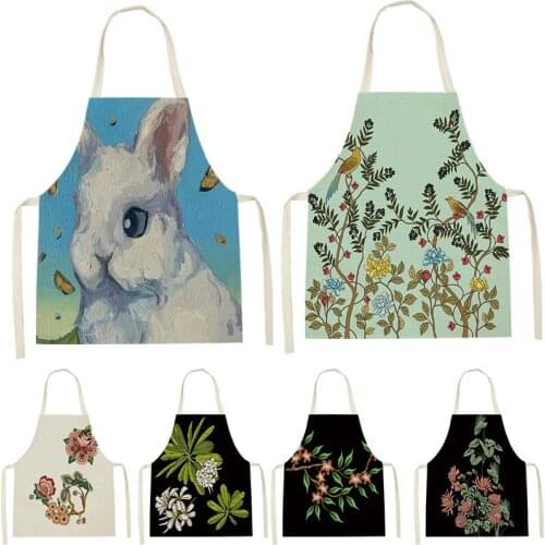 1 Piece Of Rabbit Pattern Plant Printing Sleeveless Apron ChildrenS Home Men And Women Antifouling Apron Kitchen Bib Pinafore