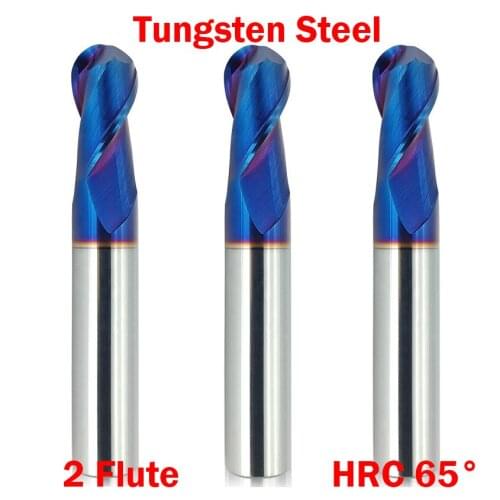 R0.5mm R0.75mm R1mm R1.25mm HRC65 2 Flute Tungsten Solid Carbide CNC Router Bit Cutting Tool Ball Nose End Mill Milling Cutter