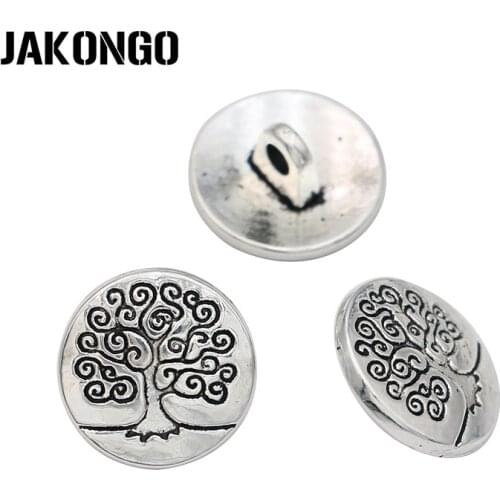 JAKONGO Antique Silver Plated Tree of Life Crimp End Beads for Bracelet Button Jewelry Making DIY Accessories Craft 15mm