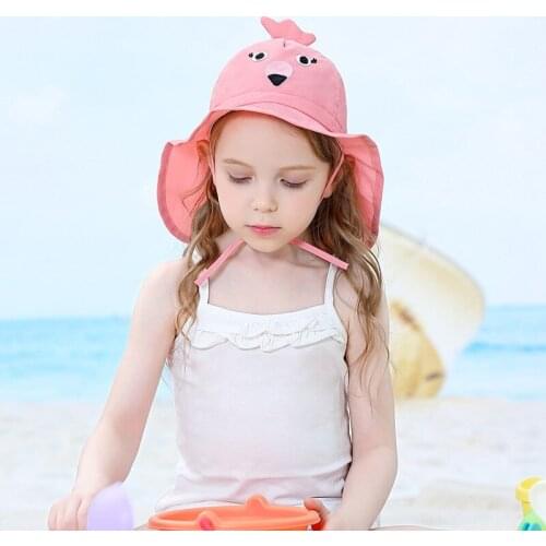 1-7Years Baby Summer UV Cut Cap Pink Chick Sun Hat Soft and Light Cap Childrens Girl Boy Fold Beach Sunscreen Fisherman Hat