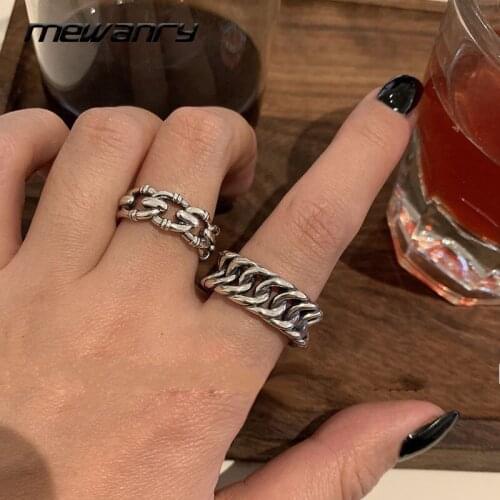 Mewanry 925 Sterling Silver Couples Rings New Trend Punk Hip Hop Vintage Charm Simple Hollow Geometric Chain Party Jewelry Gifts