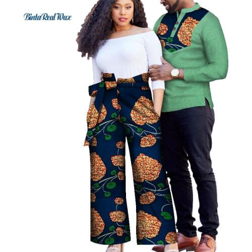 Sweet Lover Couples Clothes African Print Patchwork Pants for Women Bazin Riche Mens Long Shirts African Style Clothing WYQ641