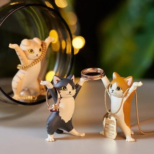 Cute Cat Jewelry Display Stand Earring Necklace Holder Sundries Storage Bracket Earphone Lipstick Organizer Creative Pen Holder
