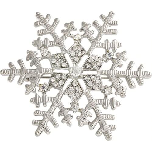 Fashion Crystal Christmas white Snowflake Brooch Rhinestone Women Brooches Mujer Scarf Clip Girls hijab accessories X0892