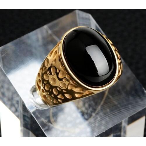 Fashion Vintage Oval Semi-Precious Stone Carved Pattern Mens Ring Jewelry Gift