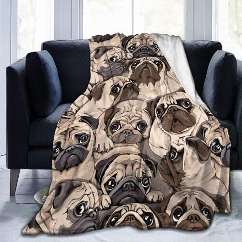 Puppies Pug Dog Soft Throw Blanket All Season Warm Blankets Lightweight Fuzzy Flannel Fleece Throws Blanket for Bed Sofa Couch