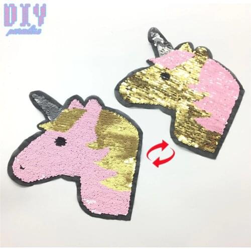 Unicorn Reverse Sequins Sew On Patches for kids Summer T Shirt clothes Clothing Reversible Change Color Patch Applique