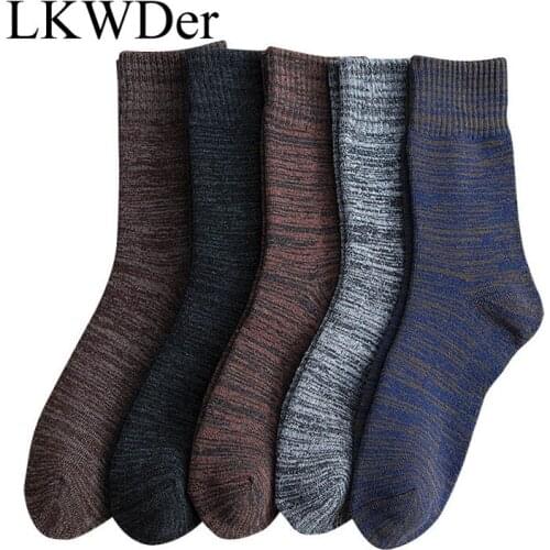 LKWDer 5 Pairs Autumn Winter Socks Men Thickened Warmth Casual Wholesale Plus Pile Retro Striped Male Socks All Match Calcetines