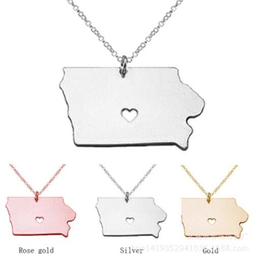 New Iowa Map Necklace United States State Stainless Steel Necklace Jewelry Men and women Jewelry