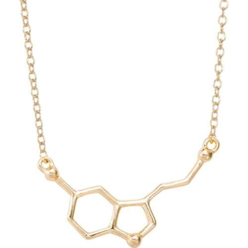 Wholesale 10pc/lot Hope Happiness Serotonin Molecule Pendant Necklace Long Link Chain Anime Sientist Love Necklaces
