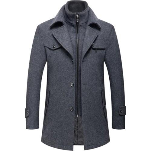 Autumn Winter Woolen Coat Men Slim Double Collar Business Windbreaker Thick Extra Long Jacket Male Casual Overcoat