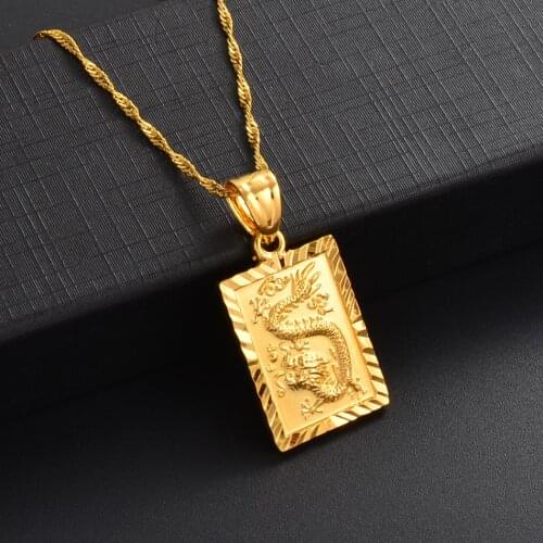 Anniyo Auspicious Dragon Pendant Neckalces for Women Girls Jewelry Chinese"FU" Blessing Wealth Auspiciousness Longevity #006809B