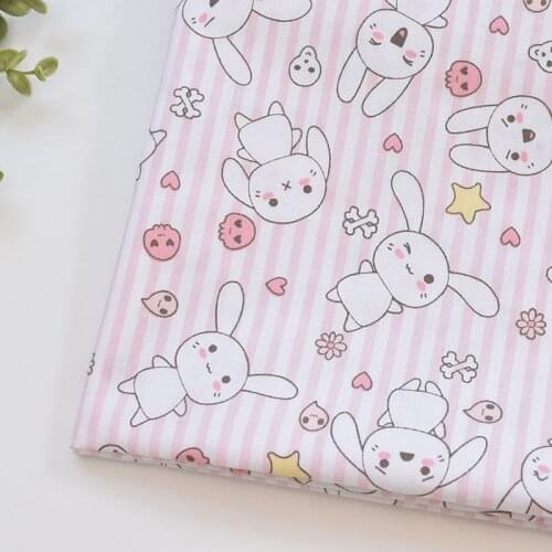 50*160cm Cotton Cartoon Striped White Rabbit Fabric Clothes Skirt Childrens Clothing Home Handmade DIY Fabric