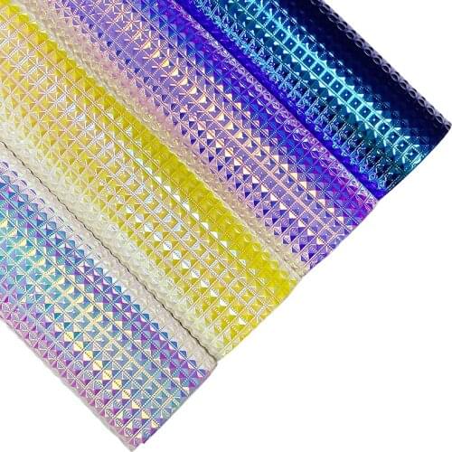 3D Pattern Embossed Holographic Dichroic PU Synthetic Leather Fabric By Yard for Making Craft/Decorative/Shoe/Bag
