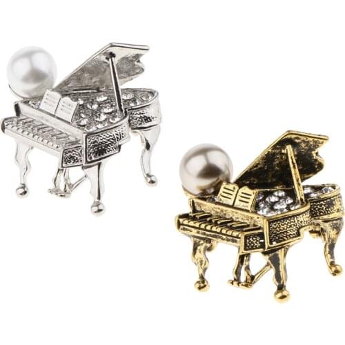 Chic Rhinestone Music Piano Brooch Lapel Pin Wedding Jewelry Antique Brass Clothes Decoration