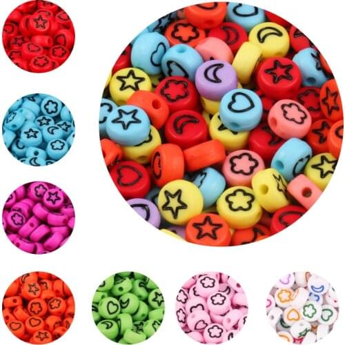 Mixed Color Star Moon Flower Heart Acrylic Beads Round Flat Alphabet Loose Spacer Beads For Jewelry Making Handmade Diy Bracelet