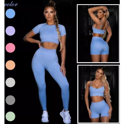 Seamles Sport Sets Gym Outfit Exercise Clothing Women Crop Shirt Bras Leggings Fitness Suits Shorts And Top Yoga Set Sportswear