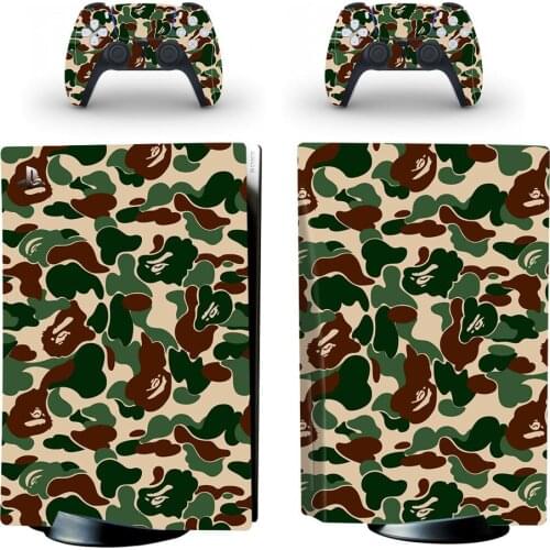 Camo PS5 Standard Disc Edition Skin Sticker Decal Cover for PlayStation 5 Console and Controllers PS5 Skin Sticker Vinyl