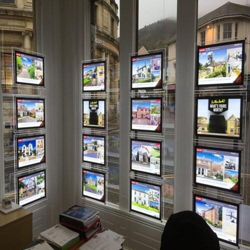 A3 Suspended Cable Illuminated Window Display Panel for Estate Agent, Properties (3unit/Column)
