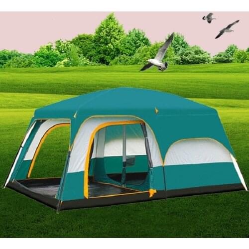 Ultralarge Camping Tent 6/8/10 Person Oversized 2 Room 1 Hall Waterproof Tent For Family Travel Party Self-driving Tour 4Colors