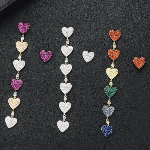 LARRAURI New Design Fashion Four Heart Chain Red White Black Long Dangles For Women Ladys Vintage Statement Earrings