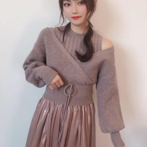 Sexy Shoulder Strapless O-neck Knit Sweater Women Pullover Long Sleeve Solid Pull Femme Spring 2021 New Slim Fit Sueter Mujer