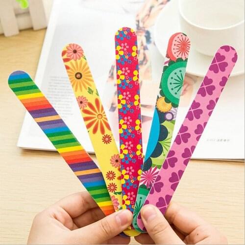1pc Fashion Colored Double Sided Nail File Repair Grinding Rainbow Construction Strip Nail Contract Color Random