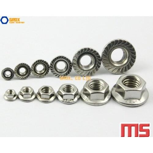 100 Pieces M5 201 Stainless Steel Metric Thread Hexagon Serrated Flange Nut Flanged Nut
