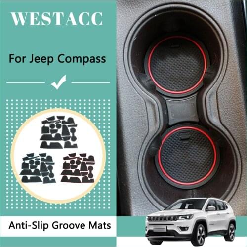 17Pcs Silica Gel Car Groove Mats Anti-Slip Door Slot Water Cup Mat Pad for Jeep Compass 2017 - 2020 Interior Accessories