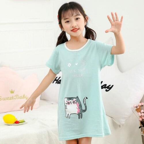 2021 Childrens Sleepwear Unicorn Nightdress Baby Kids Nightgown Short Sleeve Cotton Pajamas Girls Princess Home Dress NIghtwear