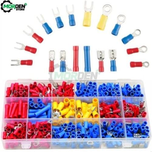 300Pcs Assorted Full Insulated Electrical Wire Terminals Crimp Connector Spade Butt Ring Fork Set Ring Lugs Rolled Terminals Kit