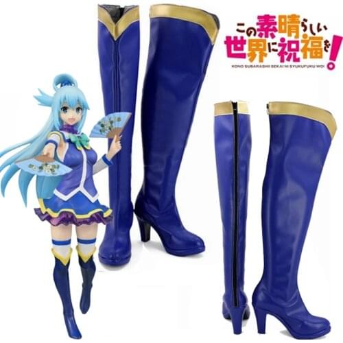 Adult Aqua Shoes Anime KonoSuba: Gods Blessing on this Wonderful World! Aqua Cosplay Boots High Heel Shoes Custom Made Free Ship