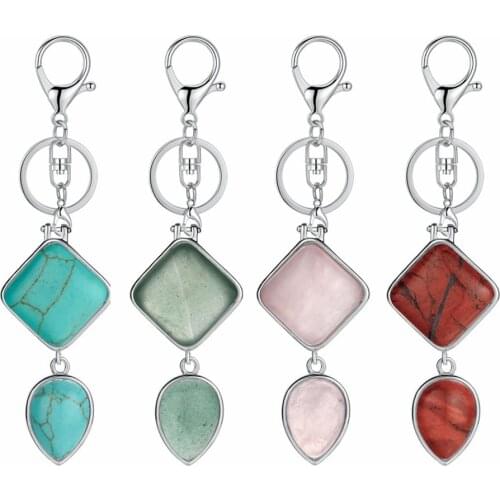 ASHMITA Natural Stone Pendant Keychain Key chain In Gift Box Geometric Waterdrop Chakra Crystak Keyring Women men for car hom