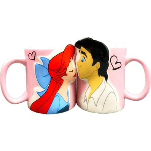 Disney 250ml Water Cup Ceramic Mug Cup Valentines Day Festival Gift Pair Cup Cute Cartoon Couple Coffee Cup A Pair of Cups