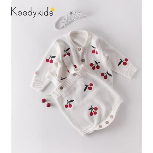 Koodykids Baby Spring Autumn Girl Bodysuit Knitted Wool Sweater Coat Conjoined Sweater Baby Bodysuits Girls Knitting Rompers