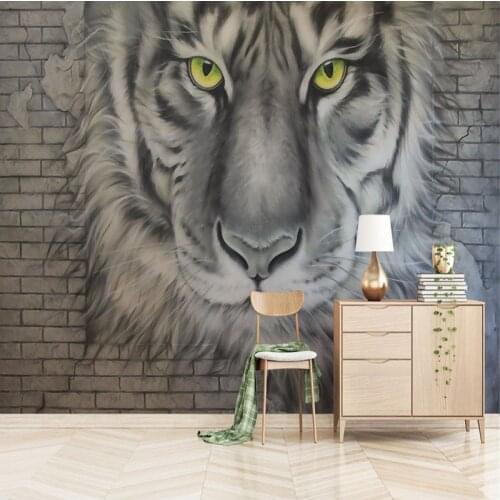 Custom Mural Wallpaper 3D Stereo Tiger Brick Wall Paper Living Room TV Sofa Bedroom Home Decor 3D Wall Mural Papier Peint Enfant